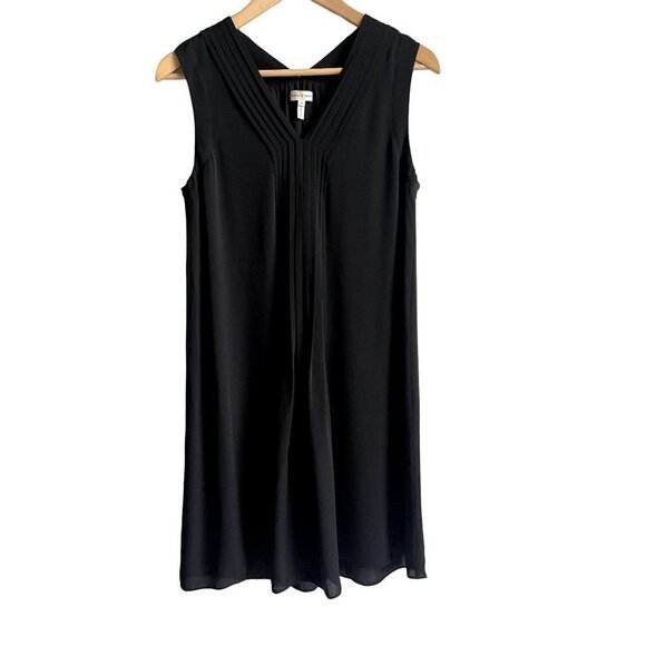 Rebecca Taylor Black Silk Shift Dress V-Neck Sleeveless Size 4 - Picture 1 of 6
